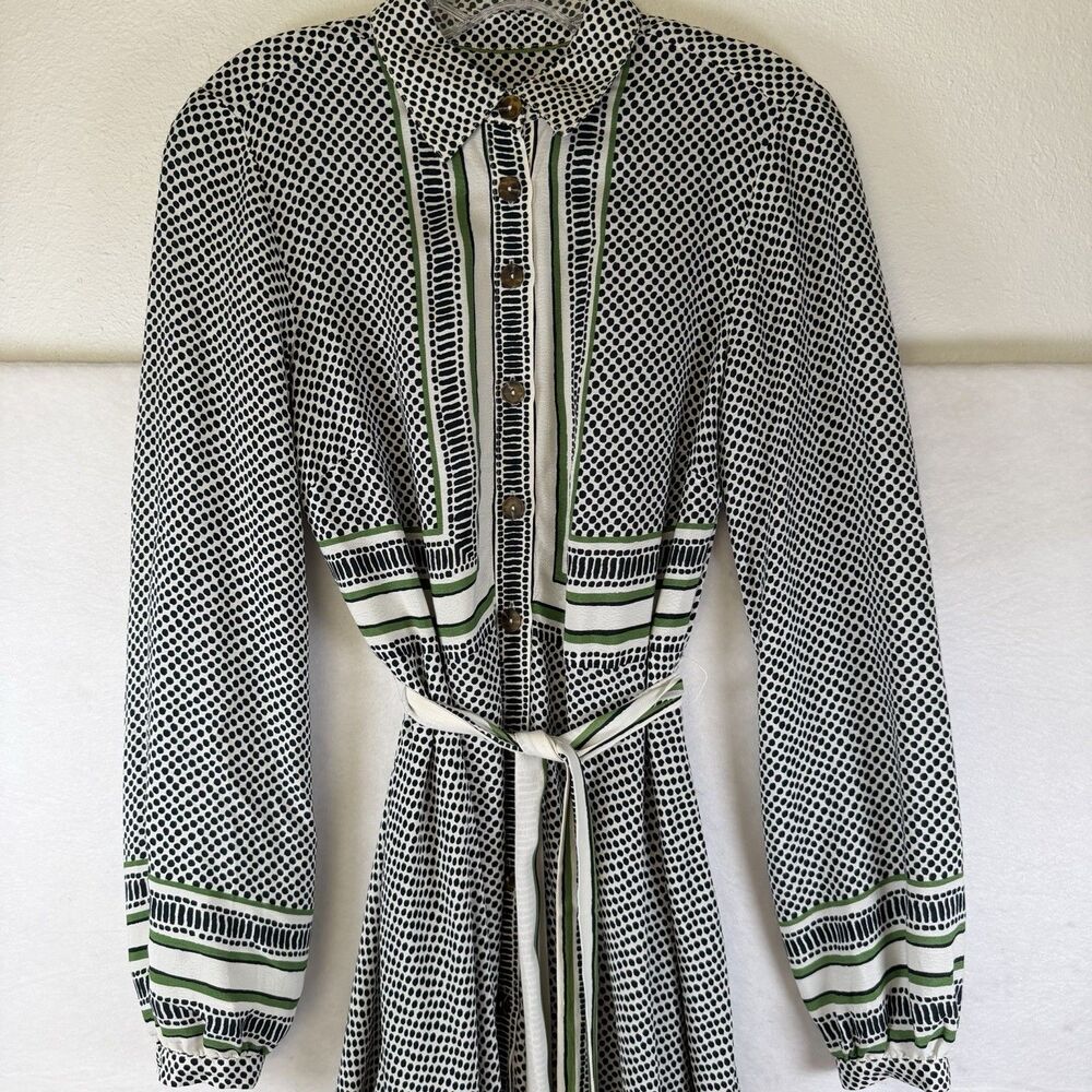 Anthropologie Maeve Constantine Midi Shirt Dress Polka Dot Tie Front Flirty Sz 4